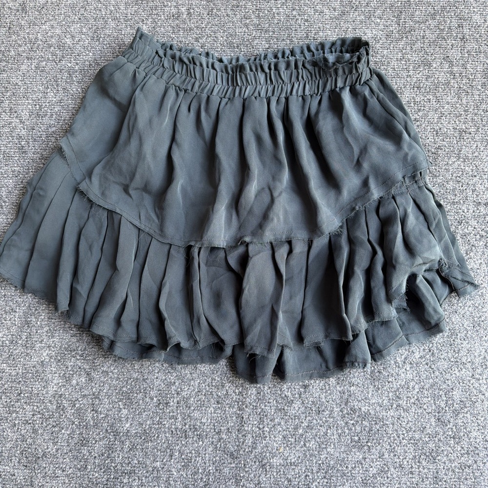LoveShackFancy Ruffle Mini Skirt Dark Gray 100% Silk Size 2